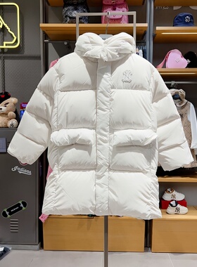 MLB儿童羽绒服男女童NY小标中长款防风保暖加厚棉羽外套7ADJB0236