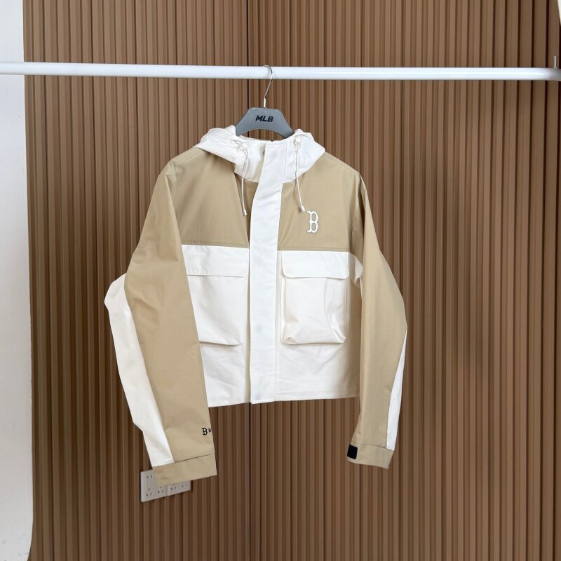 26新款MLB冲锋衣外套女子NY撞色短款工装休闲运动夹克3FWJB0261