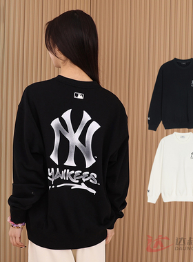 25新款MLB情侣卫衣男女NY字母大标印花圆领运动套头衫3AMTB0551