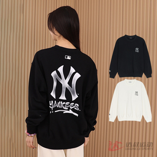 25新款MLB情侣卫衣男女NY字母大标印花圆领运动套头衫3AMTB0551