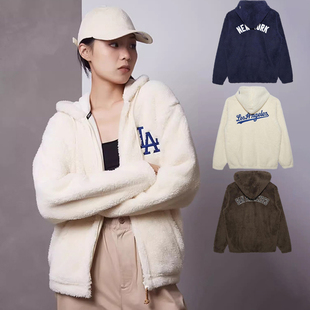 NewEra纽亦华MLB外套男女NY刺绣仿羊羔绒连帽运动夹克13338647