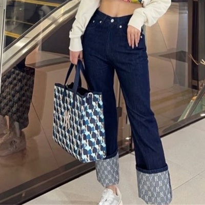 MLB女NY复古老花满标运动牛仔裤