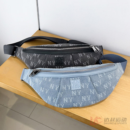 MLB情侣女NY老花满印牛仔胸包