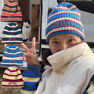 NewEra纽亦华毛线帽男女条纹翻边保暖针织帽冷帽运动帽13354000