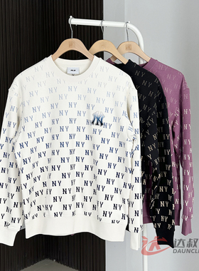 25新款MLB情侣卫衣男女NY复古老花满标渐变休闲套头衫3AMTM1354