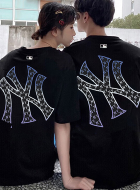 24新款MLB情侣短袖男女NY复古老花渐变印花休闲运动T恤3ATSM1643