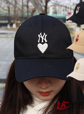 24新款MLB情侣棒球帽男女NY爱心系列刺绣运动休闲鸭舌帽3ACPH014N