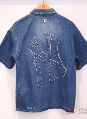 25新款MLB情侣外套男女NY复古大标牛仔短袖衬衫运动夹克3ADRB0253