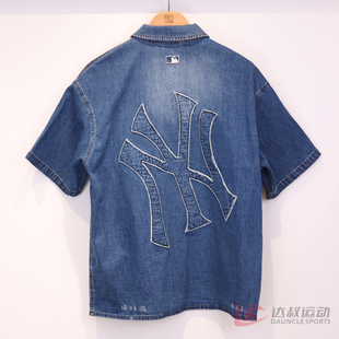 25新款MLB情侣外套男女NY复古大标牛仔短袖衬衫运动夹克3ADRB0253