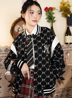 24新款MLB情侣棒球服外套男女NY复古老花满标运动夹克3AJPM0641