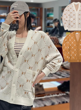 24新款MLB情侣外套男女NY钻石老花满标针织开衫运动毛衣3AKCM0144