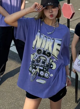 25新款Nike耐克短袖女子复古水洗做旧印花宽松休闲运动T恤HF9692