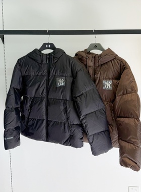 25新款MLB情侣羽绒服男女NY纯色连帽保暖运动棉羽外套3ADJB0856