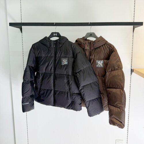 MLB情侣NY纯色连帽保暖羽绒服