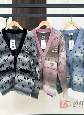 25新款MLB情侣针织开衫男女NY复古渐变老花满印运动外套3AKCM0354