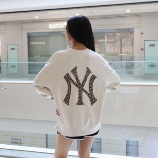 24新款MLB情侣卫衣男女NY复古老花丝绒刺绣休闲套头衫3AMTM1044