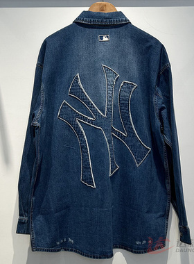 25新款MLB情侣外套男女NY复古做旧丹宁牛仔衬衫运动夹克3ADRB0351