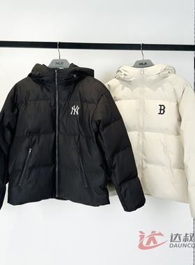 25新款MLB羽绒服男女NY暗纹老花满印连帽运动棉羽外套3ADJM0856