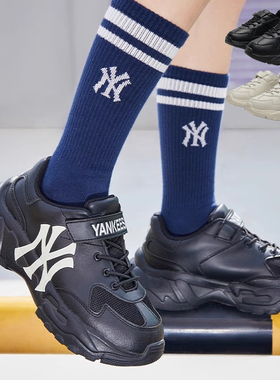 MLB男女童老爹鞋大童复古NY大标魔术贴厚底运动休闲鞋7ASHJ204N