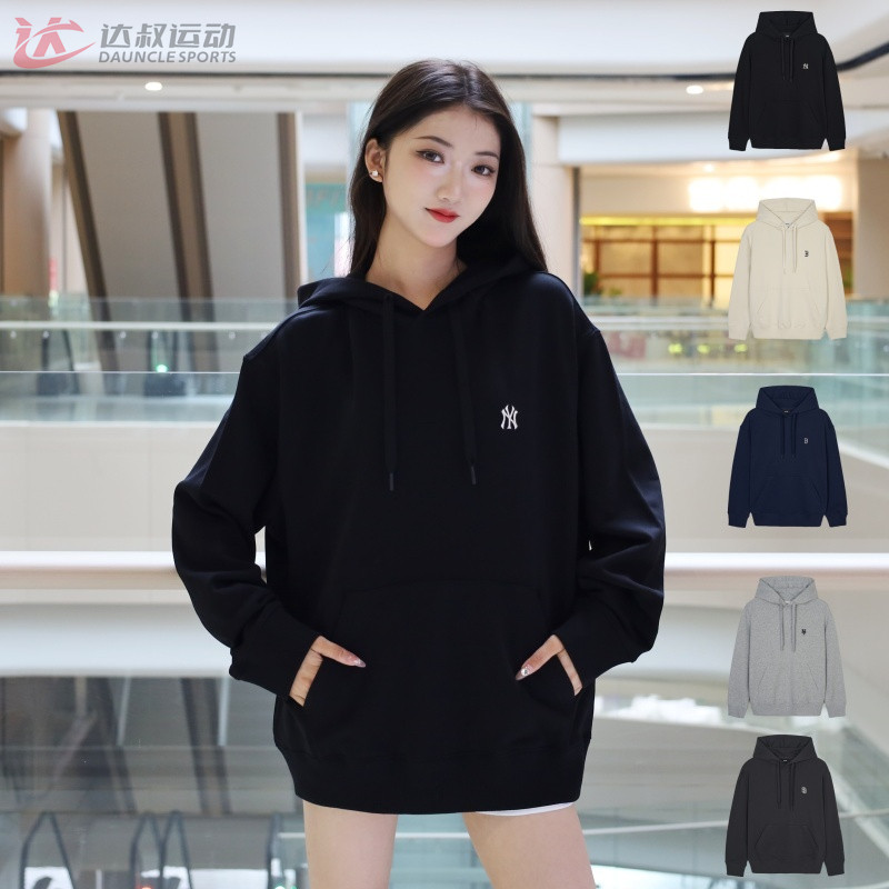 24新款MLB情侣运动卫衣男女NY刺绣小标连帽休闲套头衫3AHDB0144