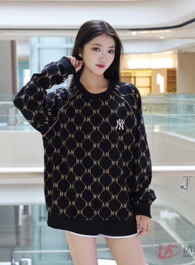 24新款MLB情侣卫衣男女NY复古钻石老花运动休闲套头衫3AMTM0144