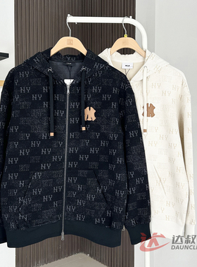 25新款MLB情侣外套男女NY老花满印连帽开衫卫衣运动夹克3ATRM0354