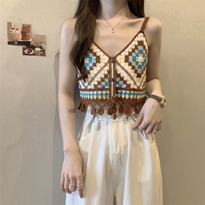 民族风镂空针织泰式小吊带背心女夏泰兰德穿搭多巴胺海边外穿上衣