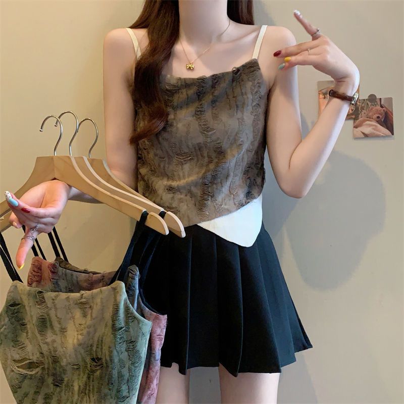 扎染假两件小背心吊带女