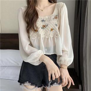 长袖 2025年春夏秋别致女防晒拼接雪纺上衣设计感小众开衫 气质短款