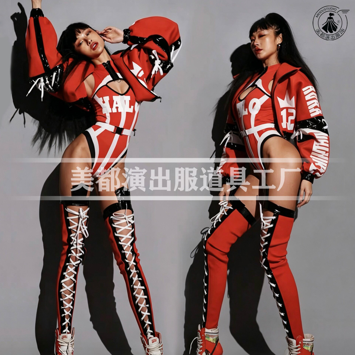 酒吧gogo夜店欧美红色棒球运动服套装潮牌夹克街舞演出服ds女团秀