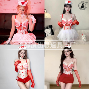 酒吧新款gogo演出服女dj性感红白蕾丝连体护士套装爵士夜场ds领舞