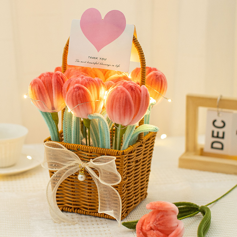 郁金香扭扭棒花束向日葵手提花篮手工diy材料包教师节送老师礼物