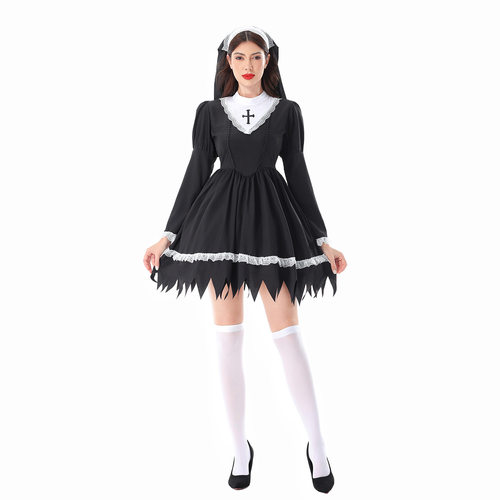 万圣节服装十字架狂欢节表演服修女服装吸血鬼暗黑哥特幽灵连衣裙