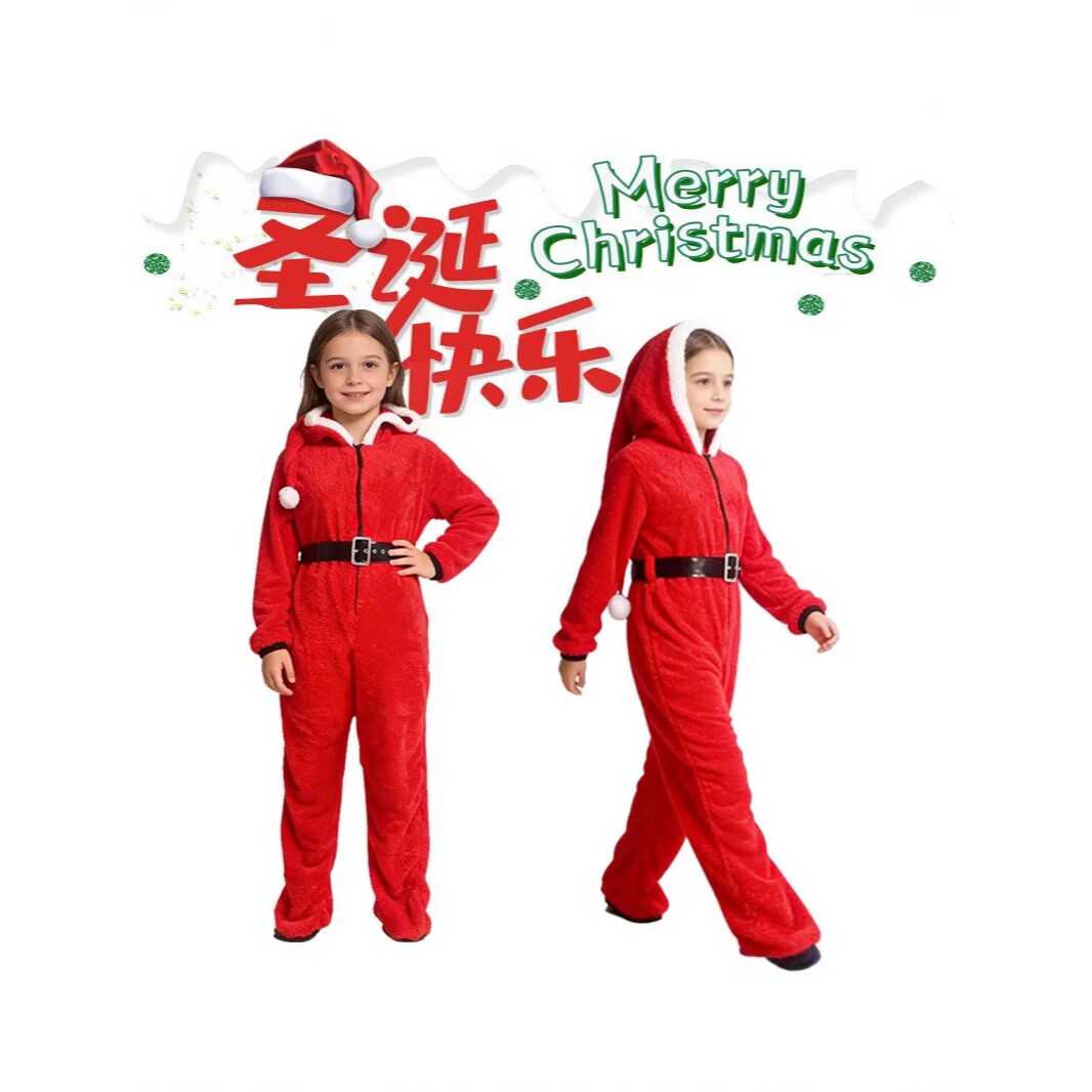 圣诞节服装 珊瑚绒儿童红色连体万圣/圣诞/儿童节用