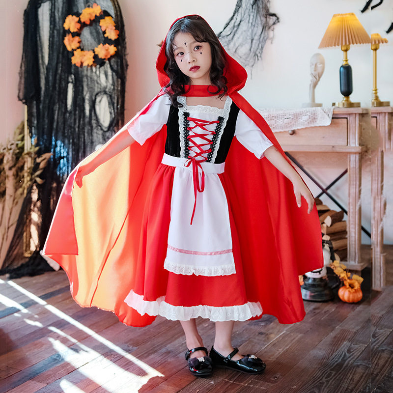 万圣节儿童服装圣诞装女童灰姑娘cos小红帽披肩斗篷田园风演出服图片
