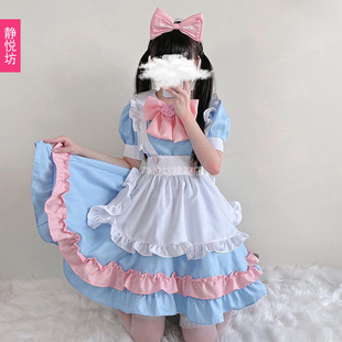 粉蓝色咖啡厅日本女仆装Lolita软妹可爱少女公主学院风学生连衣裙