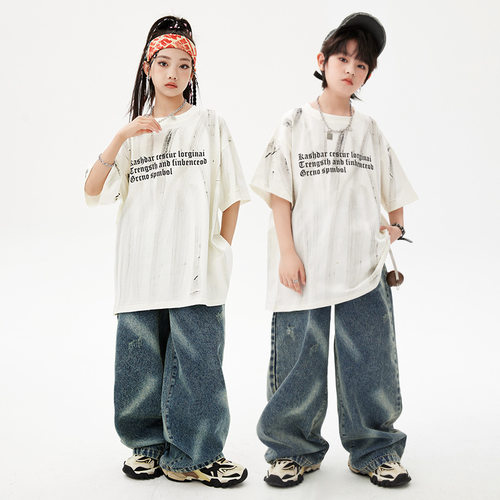 街舞儿童潮服嘻哈男童架子鼓表演套装hiphop潮牌童装女童演出服装