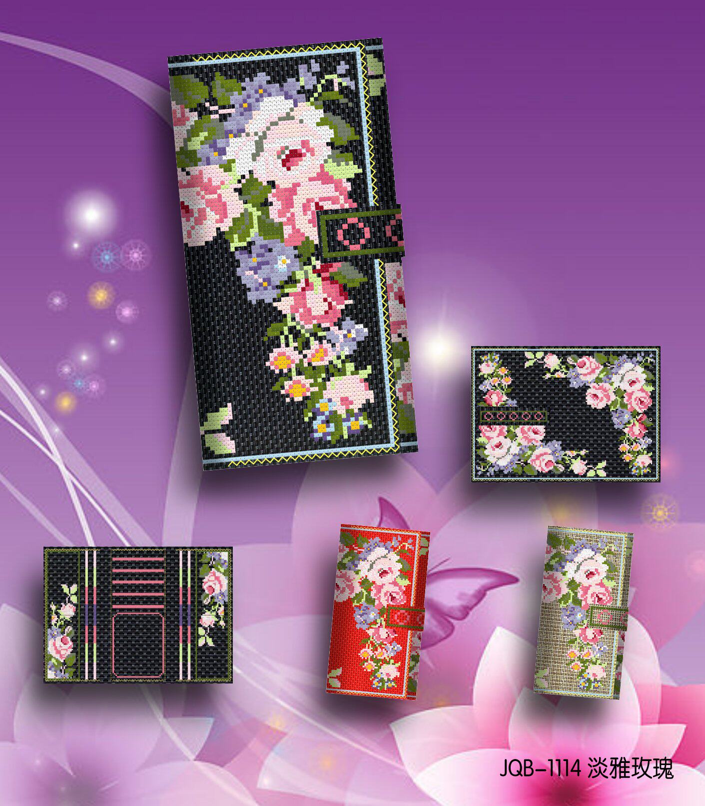 包邮水晶丝线十字绣钱包女士三折长款女款 淡雅玫瑰 已裁剪非成品