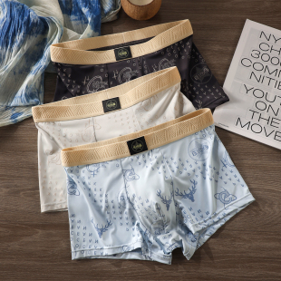 内裤 速干运动四角裤 冰丝男款 薄款 青少年卡通立体印花平角 短裤 男士