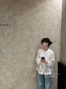 欧洲站小众设计师款 蕾丝拼接宽松休闲洋气长袖 衬衫 2026早春新款