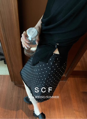 欧洲站南油小众设计师早春新款复古木耳花边波点优雅小女人半身裙