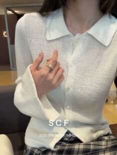 毛衣针织衫 女宽松显瘦上衣 翻领净色开衫 欧洲站小众设计师早春新款