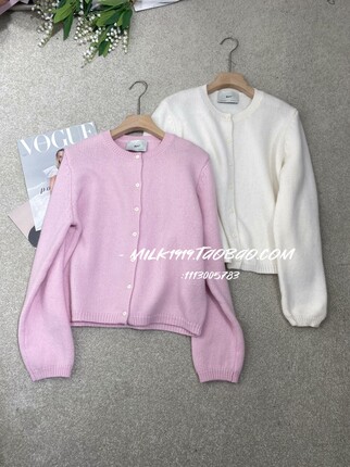 欧洲站小众设计BYU早春新款圆领针织开衫毛衣女软糯慵懒外套上衣