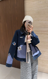 欧洲站设计师2025早春新款卡通米奇贴标棒球服牛仔外套女春秋
