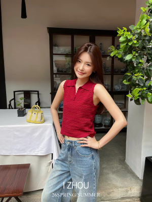 欧洲站2026夏季新款 设计师款小众法式甜美钩花花边汉麻背心上衣