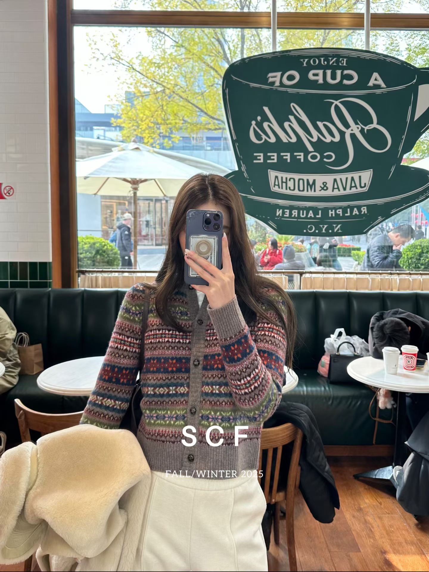 欧洲站2025冬季新款 设计师款小众费尔岛花色羊毛毛衣外套开衫女