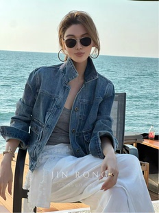 拼皮花朵扣宽松水洗牛仔休闲外套 欧洲站南油设计师2026早春新款