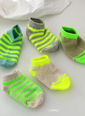 caras韩国儿童荧光绿色短袜夏季棉袜网眼薄款宝宝袜子男童不掉跟
