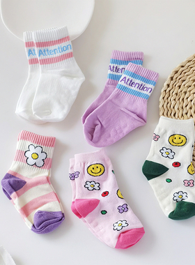 韩国KidsFUTURE女童中筒袜运动潮袜儿童粉色春秋款袜子字母精梳棉