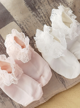 韩国KidsFUTURE儿童花边袜薄款棉袜短袜公主白色蝴蝶结袜子女宝宝